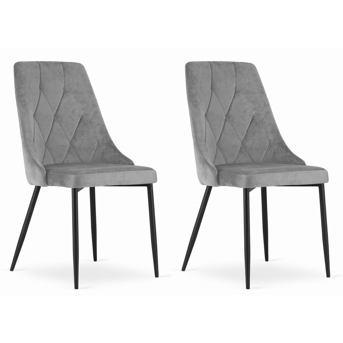 STUHL BRISIGHELLA 2-er Set, Grau, mit Samtstoff gepolstert - Grün, Textil/Metall (56/84/62cm) - Komodee