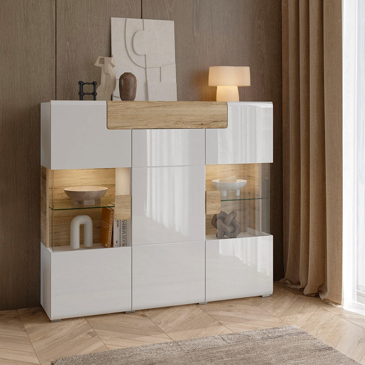 KOMODA Jules Bela in les - bela, leseni material (147/131/39cm) - Petits-meubles
