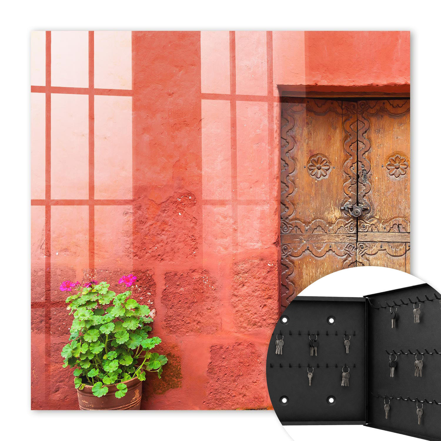 SCHLÜSSELBOX Schwarz 30x30 cm- Türöffnung nach rechts - Rote Fassade - Rot, Metall (30/30/5cm) - TULUP