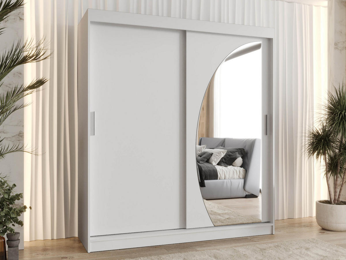 SCHWEBETÜRENSCHRANK Wika 180 cm mit Schubladen - Silberfarben/Weiß, Holzwerkstoff/Kunststoff (180/200/62cm) - MIRJAN24