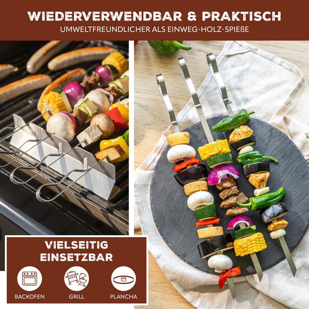 GRILLSPIESSE 4er-Set, silber, Metall - Edelstahlfarben, Metall (43cm) - bremermann