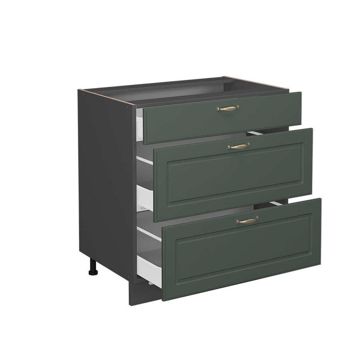 KÜCHENUNTERSCHRANK Fame-Line Grün-Gold Landhaus 80 cm mit 3 Schubladen ohne AP - Anthrazit/Grün, Holzwerkstoff (80/82/51.6cm) - Vicco