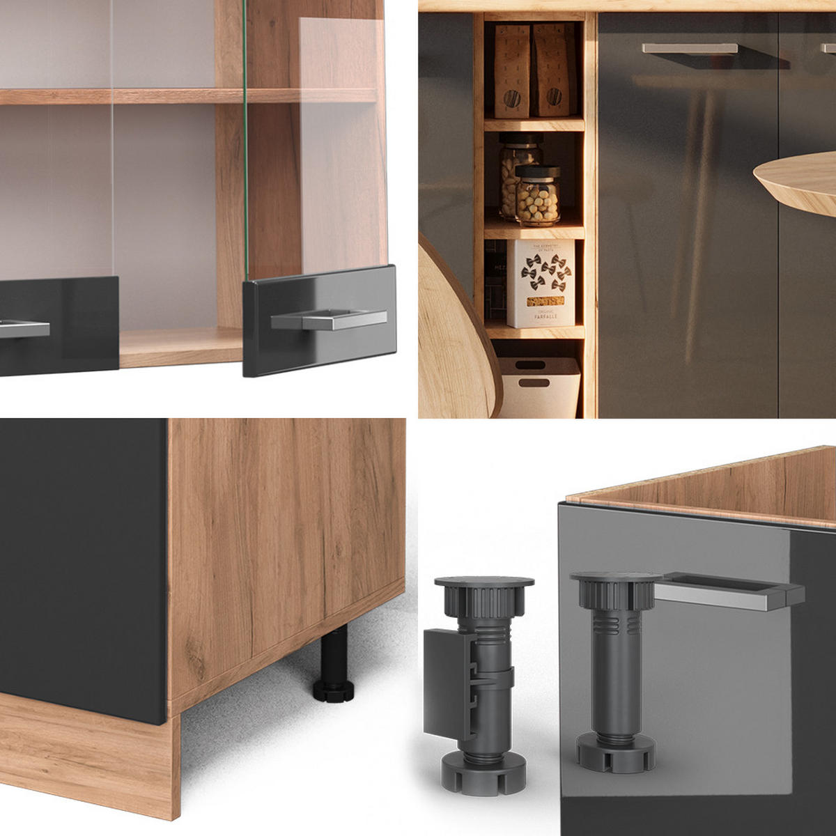 SINGLEKÜCHE R-Line Anthrazit Hochglanz/Goldkraft Eiche 160 cm AP Anthrazit - Honigeiche/Anthrazit, Holzwerkstoff (160/81.6/60cm) - Vicco