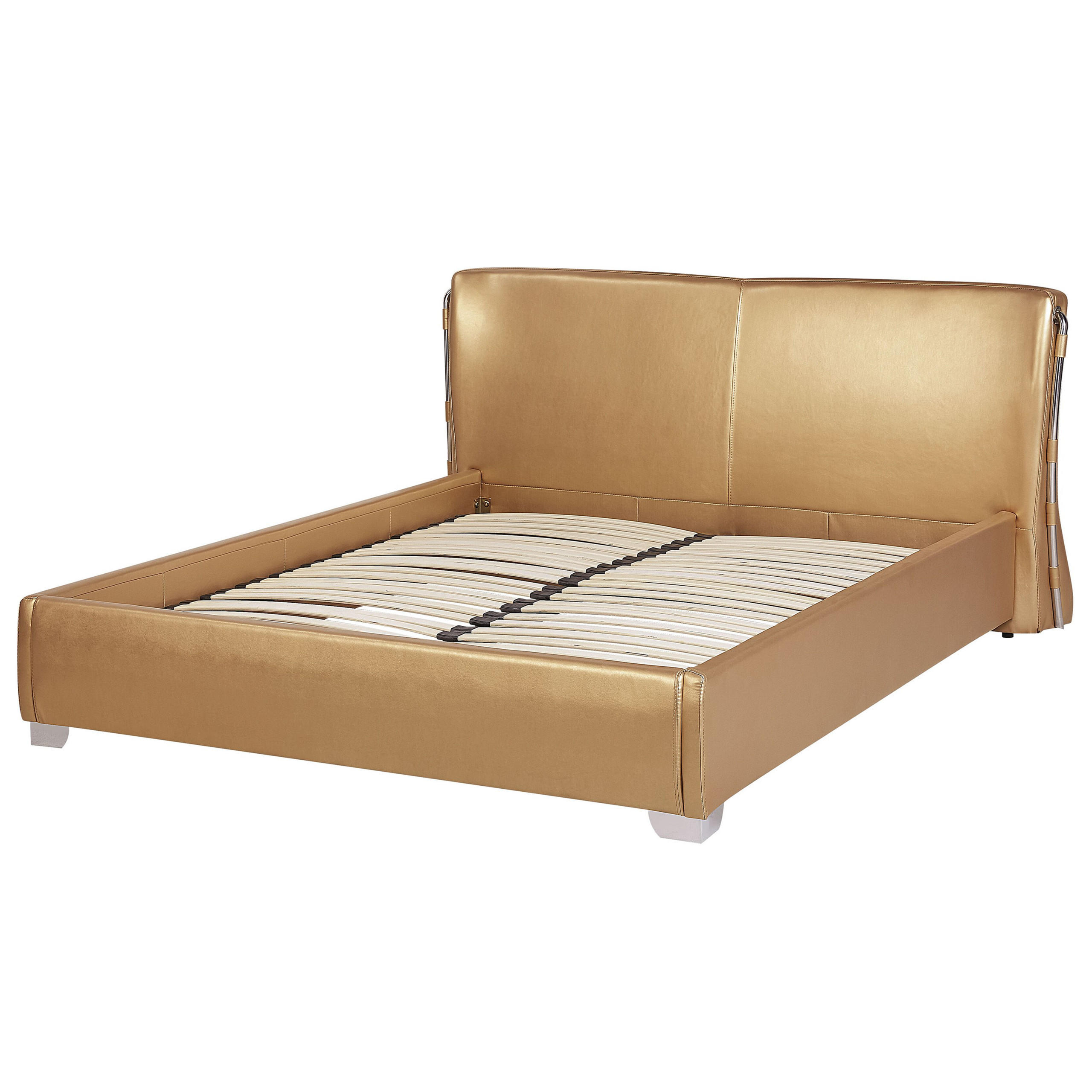 LEDERBETT 160/200cm Gold Paris - Goldfarben, Leder (160/200cm) - Beliani
