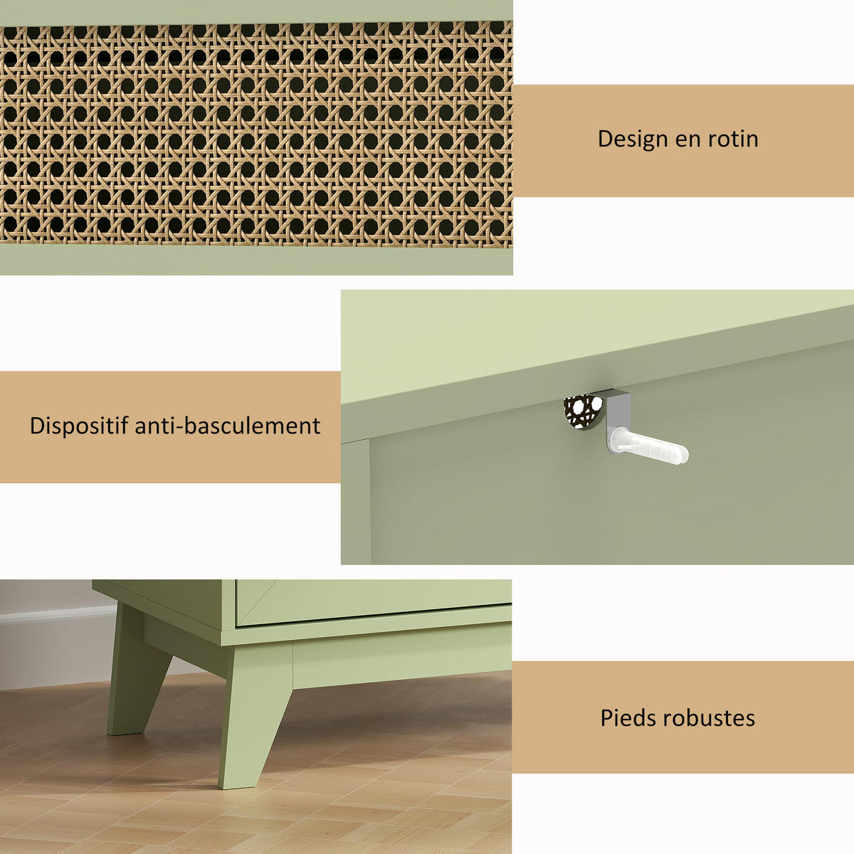 KOMMODE Grün und Naturfarben 80/35/95 cm - Grün, Holzwerkstoff (80/95/35cm) - PANGIVO