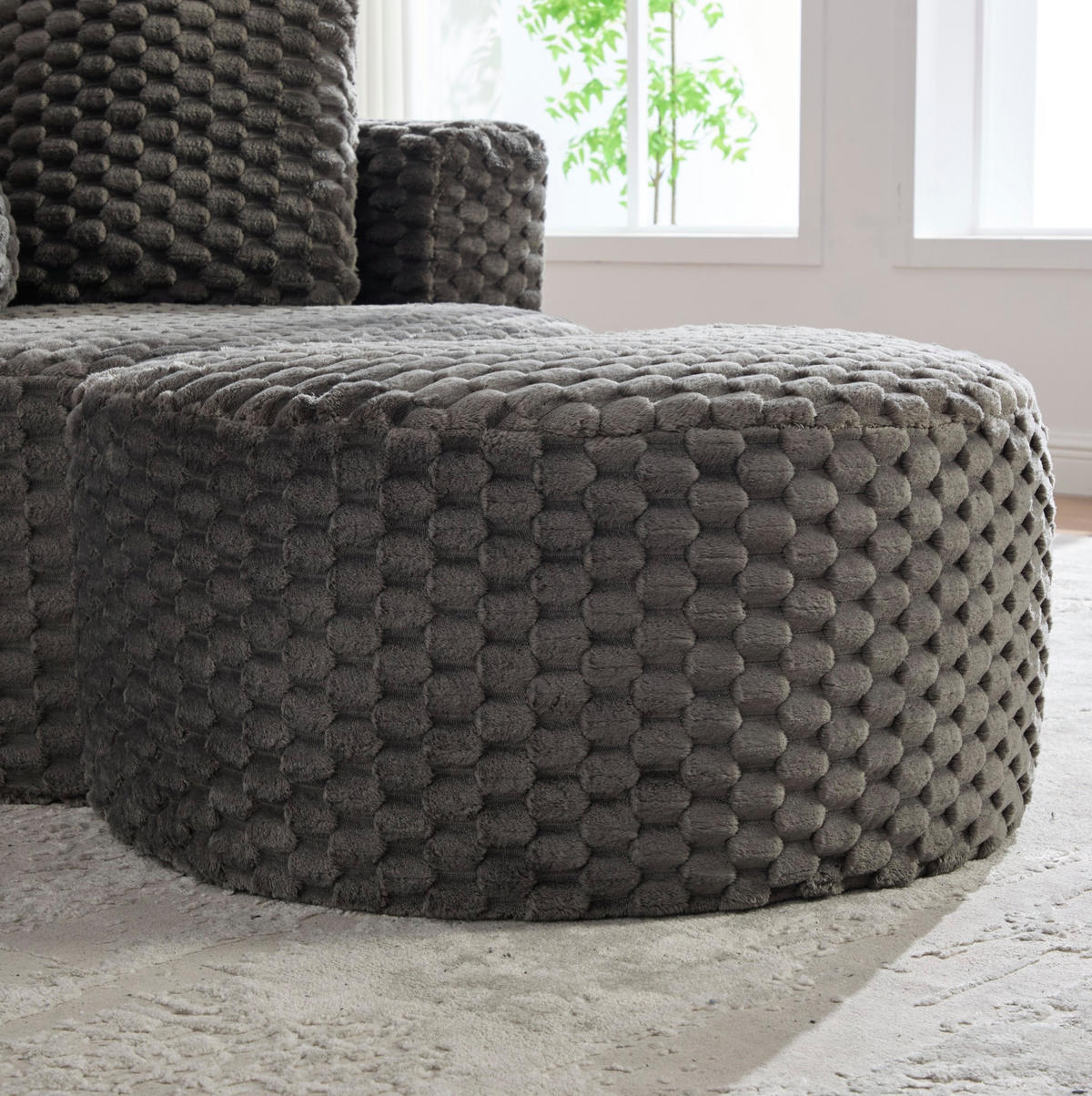 SESSEL mit Hocker 130 x 115 x 103 cm Stoff Dark Grey - Dunkelgrau, Holzwerkstoff (116/65/129cm) - Meubliv