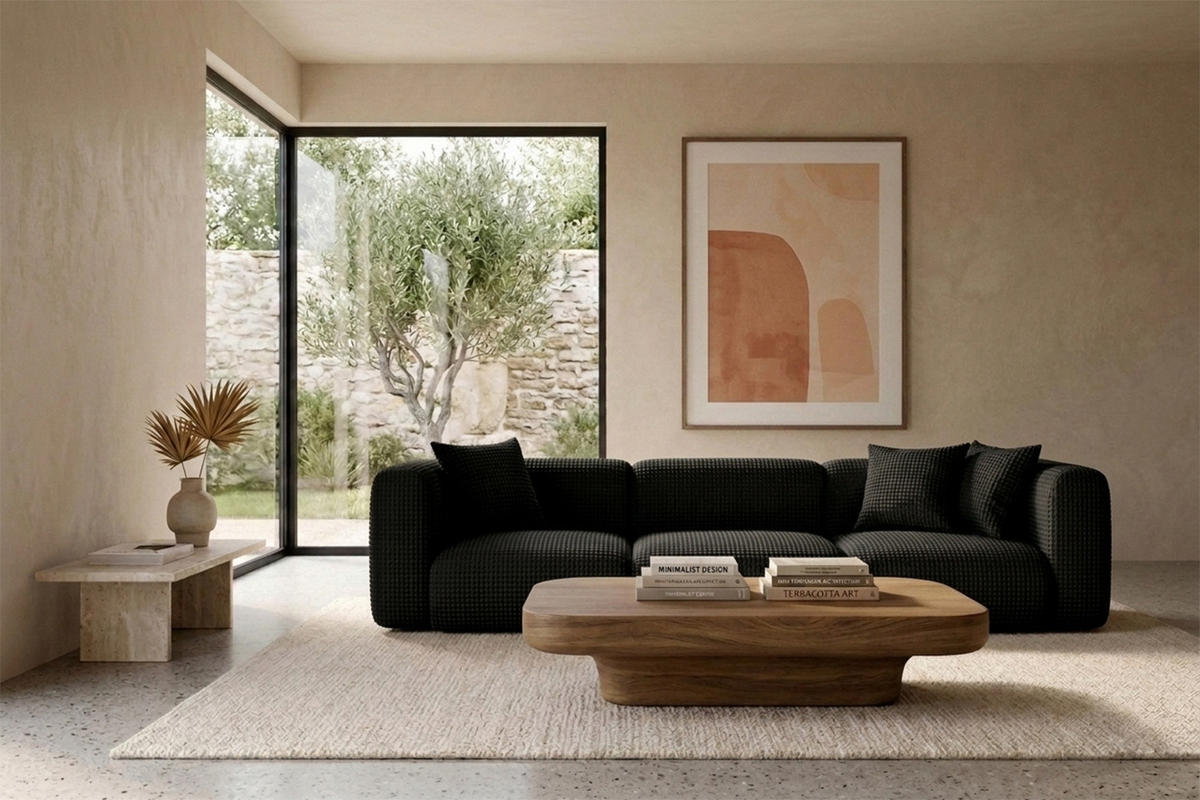 SOFA 3-Sitzer, Chenille-Stoff Cremona, Anthrazit, GRETA - Anthrazit, Holz (319/70/89cm) - Kaiser Möbel