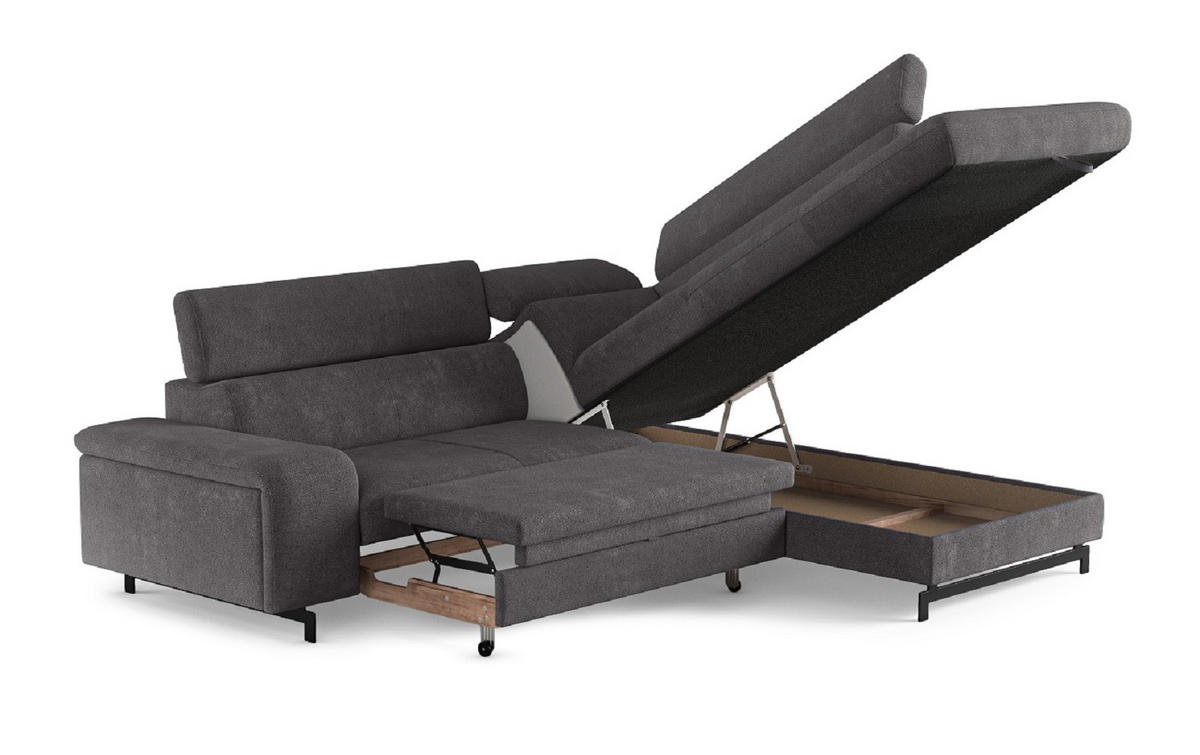 ECKSOFA mit Schlaffunktion und Bettkasten - Schwarz/Graphitfarben, Kunststoff/Textil (215/262cm) - Cotta