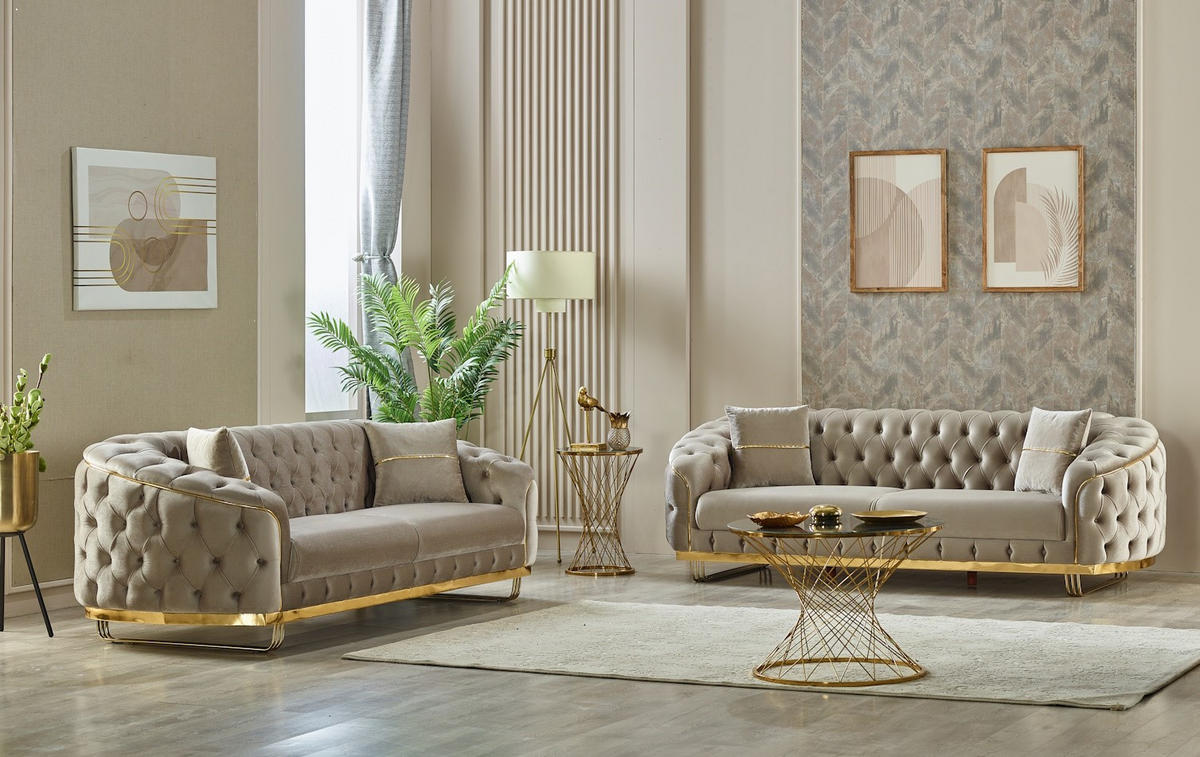 SITZGARNITUR Bellezza Taupe Stellvariante:3+2 - Taupe, Holz (235/85/95cm) - Villa Möbel