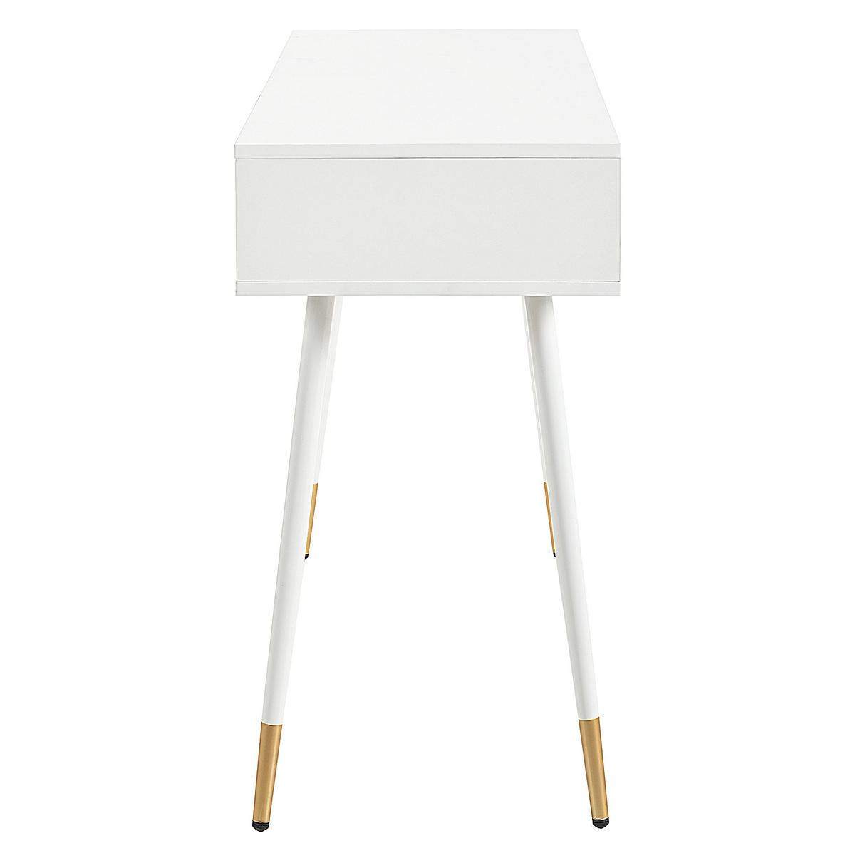 SCHMINKTISCH aus MDF 100x40x76 cm Weiß mit 2 Schubladen und goldfarbenen Metallfüßen - Weiß, Holzwerkstoff (100/76/40cm) - Modfu