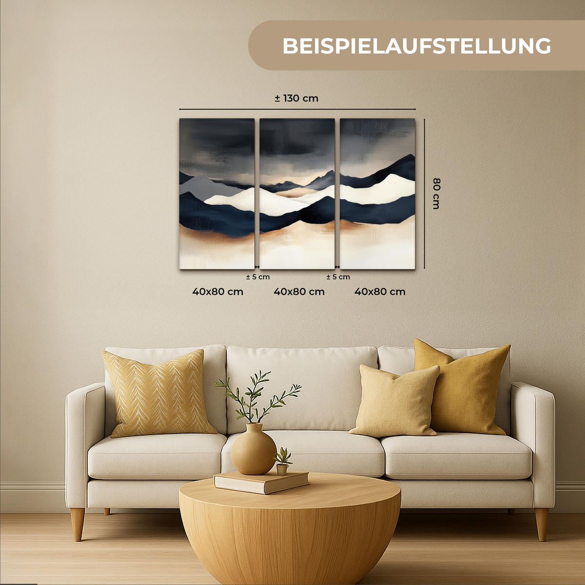 LEINWANDBILD 3er Set Landschaft - Abstrakt - Modern 120x80 cm - Dunkelblau, Textil (120/80cm) - MuchoWow