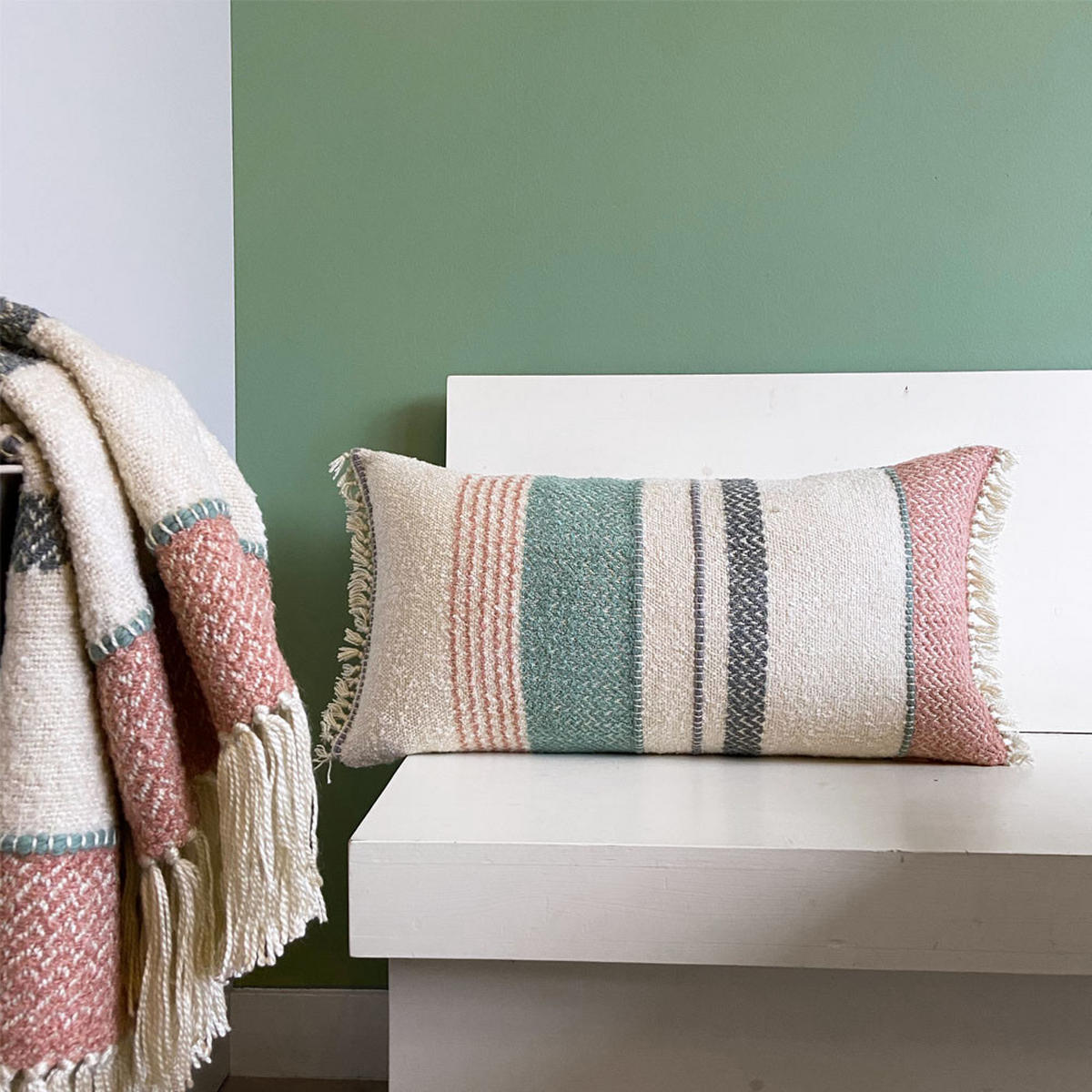 DECKE Mehrfarbig Pastell Bouclé - Pink/Pastellgrün, Textil (125/150cm) - Malagoon