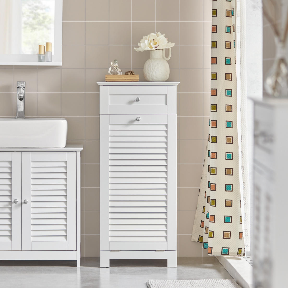 WÄSCHESCHRANK Weiß - Weiß, Holzwerkstoff (40/90/38cm) - SoBuy