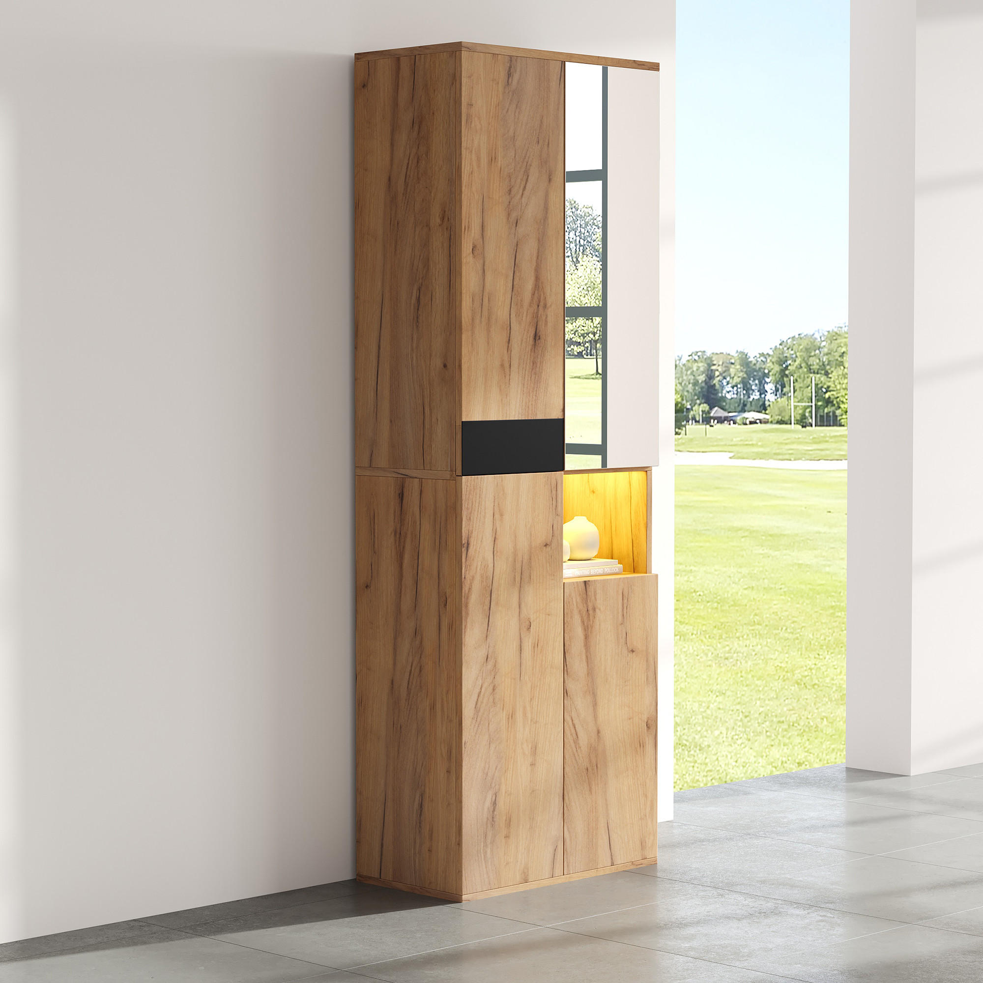 Chicfurn Hochschrank Weiß, Natur 65x190x35 cm