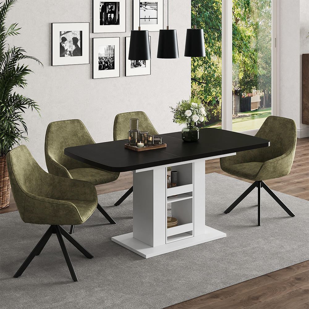 ESSTISCH Fenaro Schwarz/Weiß 120 x 80 cm - Schwarz/Weiß, Holzwerkstoff (80/120/76cm) - Vicco