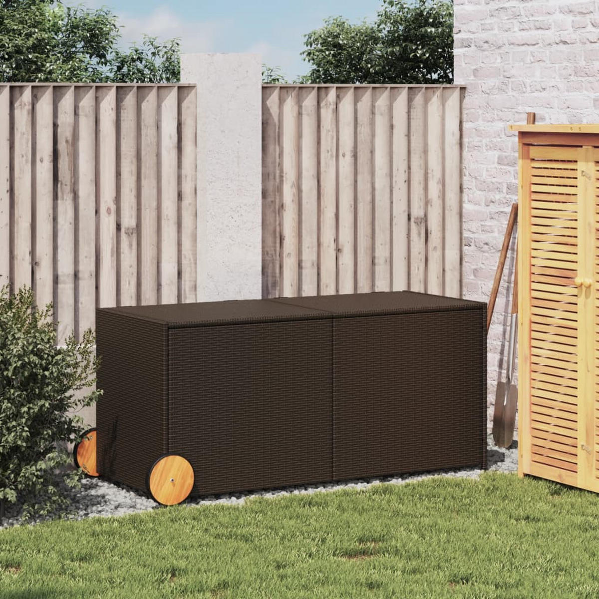 GARTENTRUHE mit Rollen Braun 283L Poly Rattan - Braun, Kunststoff (127/102/55cm) - furnicato