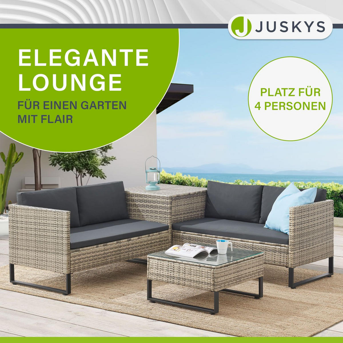 LOUNGEGARNITUR Santorini grau-meliert / grau - Grau, Kunststoff - Juskys