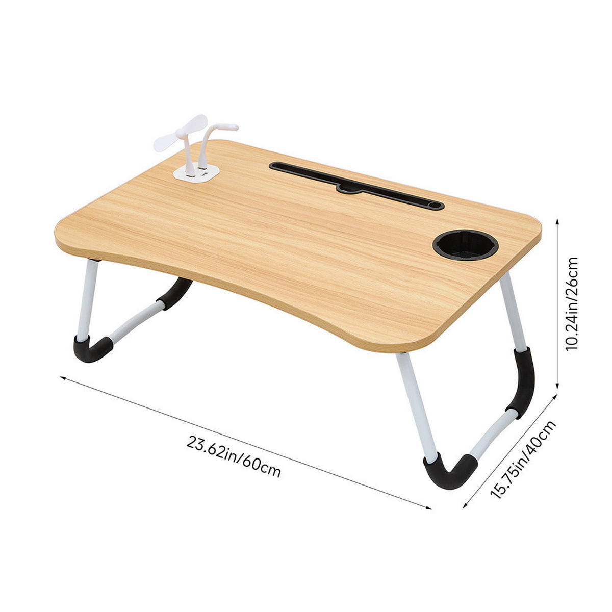 LAPTOPTISCH Klappbarer mit USB-Anschlüssen für Bett und Couch in Holzoptik - Naturfarben, Metall (40/60/28cm) - Livingandhome