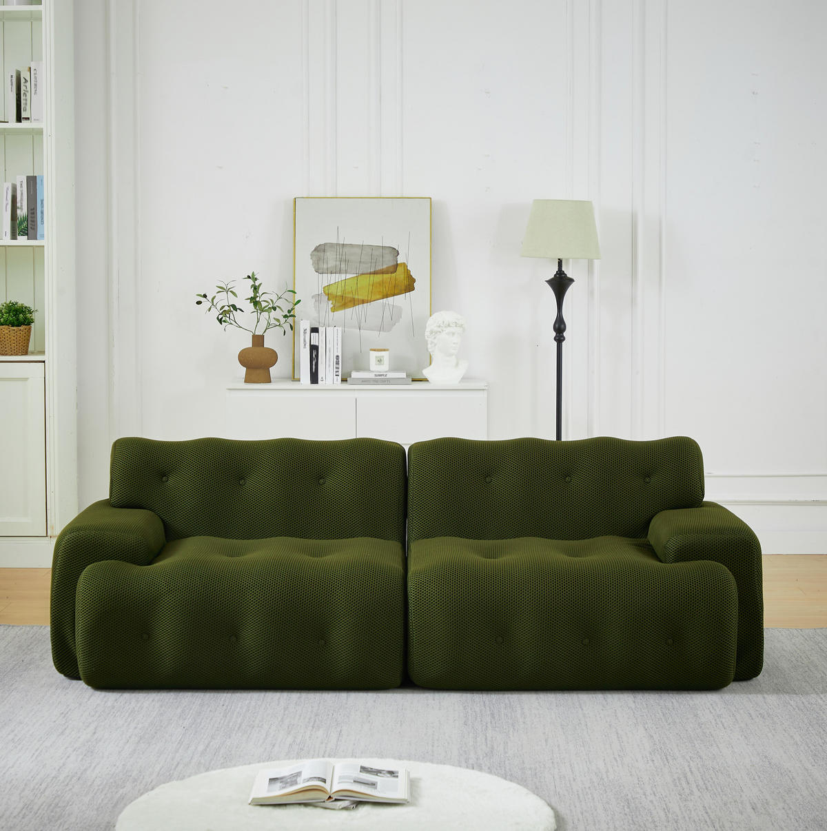 2-SITZER-SOFA aus Stoff 224x104x66 cm Grün mit breiten Armlehnen und montagefreiem Design - Grün, Textil (224/66/104cm) - Modfu