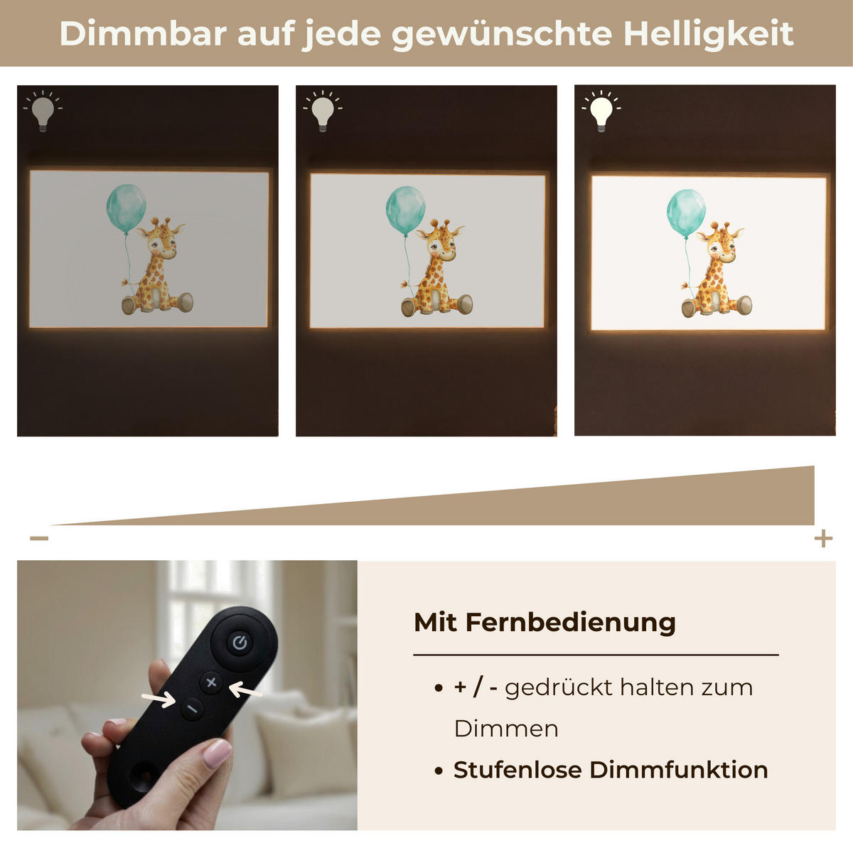 NACHTTISCHLAMPE MIT AKKU Giraffe - Baby - Tiere - Blauer Ballon 90x60 cm - Weiß, Holzwerkstoff (8/90/60cm) - OnlyWow
