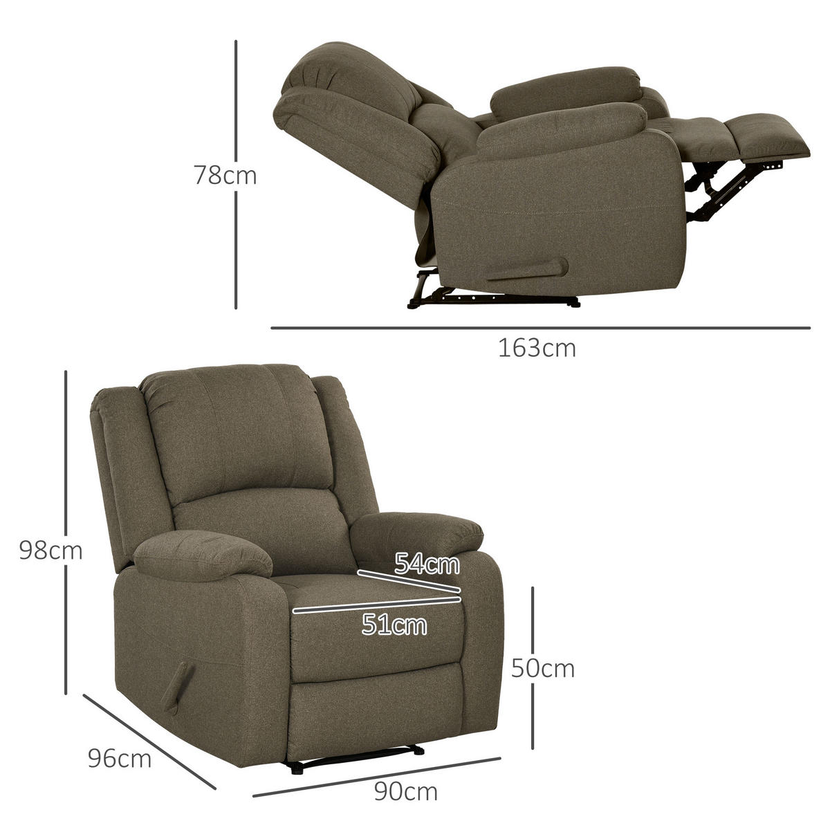 FERNSEHSESSEL Dunkelgrau/Braun, Polyester, Stahl - Braun, Textil/Metall (96/98/90cm) - HOMCOM