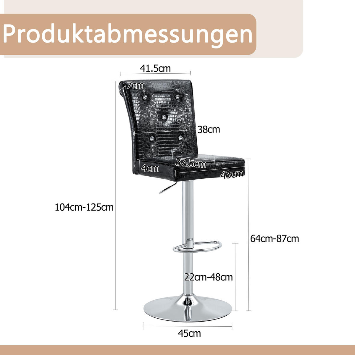 STUHL Vintage-Design PVC Black - Schwarz, Metall (42/125/55.2cm) - Meubliv