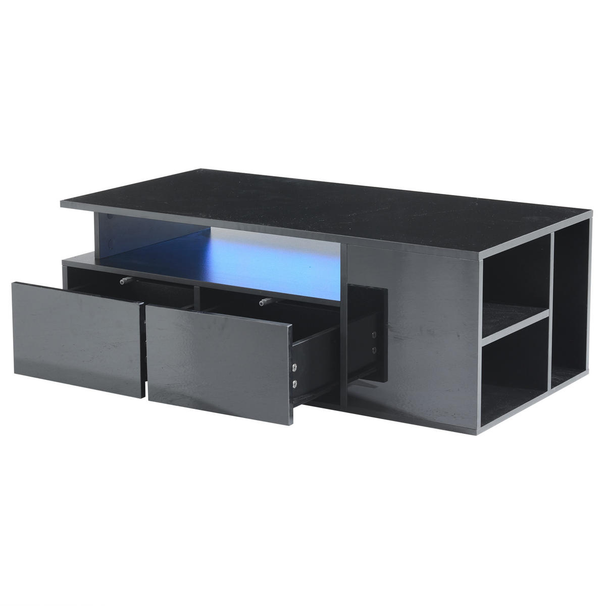 COUCHTISCH 100/50/35 cm mit LED-Beleuchtung, 2 Schubladen und 3 Ebenen in Hochglanz, Schwarz - Schwarz, Holzwerkstoff (100/50/35cm) - Redom
