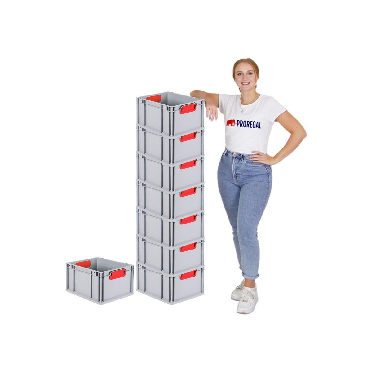 EUROBOX 8x Nextgen Color Mit Auflagedeckel 22x30x40cm Griffe Rot Geschlossen - Rot, Kunststoff (30/22/40cm) - PROREGAL