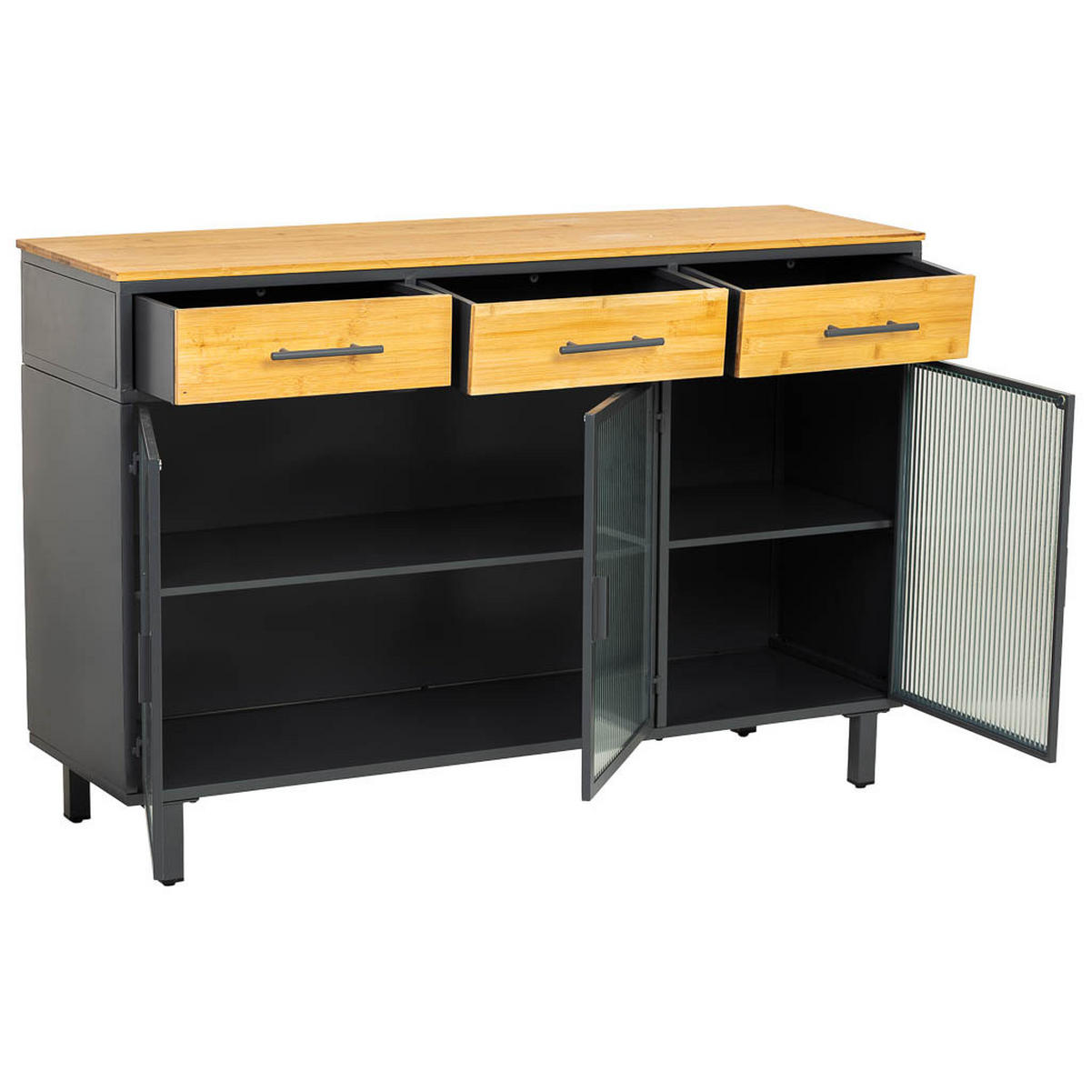 SCHRANK aus Glas und Holz mit 3 Schubladen, Schwarz, 120x35x80h cm - Schwarz, Holz (120/79/35cm) - Wanderlust