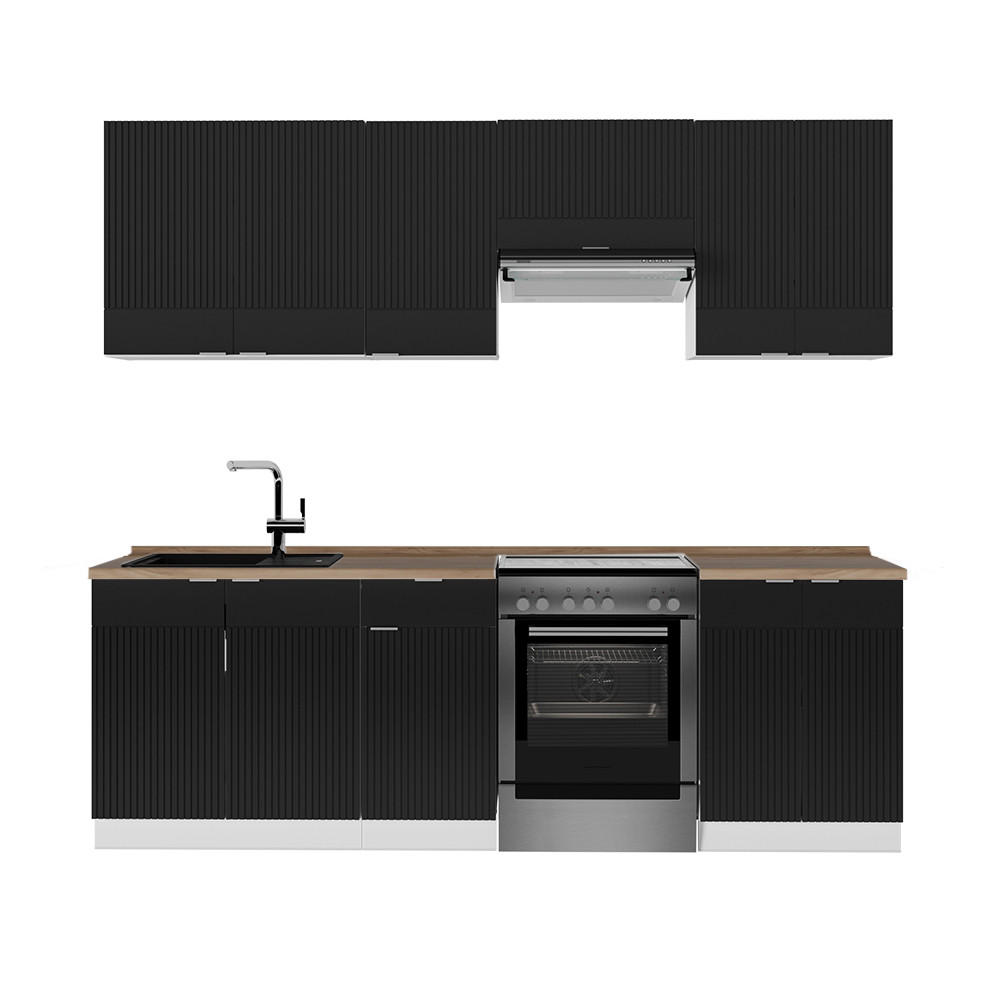 KÜCHENZEILE Fame-Line, Schwarz gestreift/Weiß, 240 cm, AP Eiche - Schwarz/Weiß, Holzwerkstoff (240/81.6/60cm) - Vicco