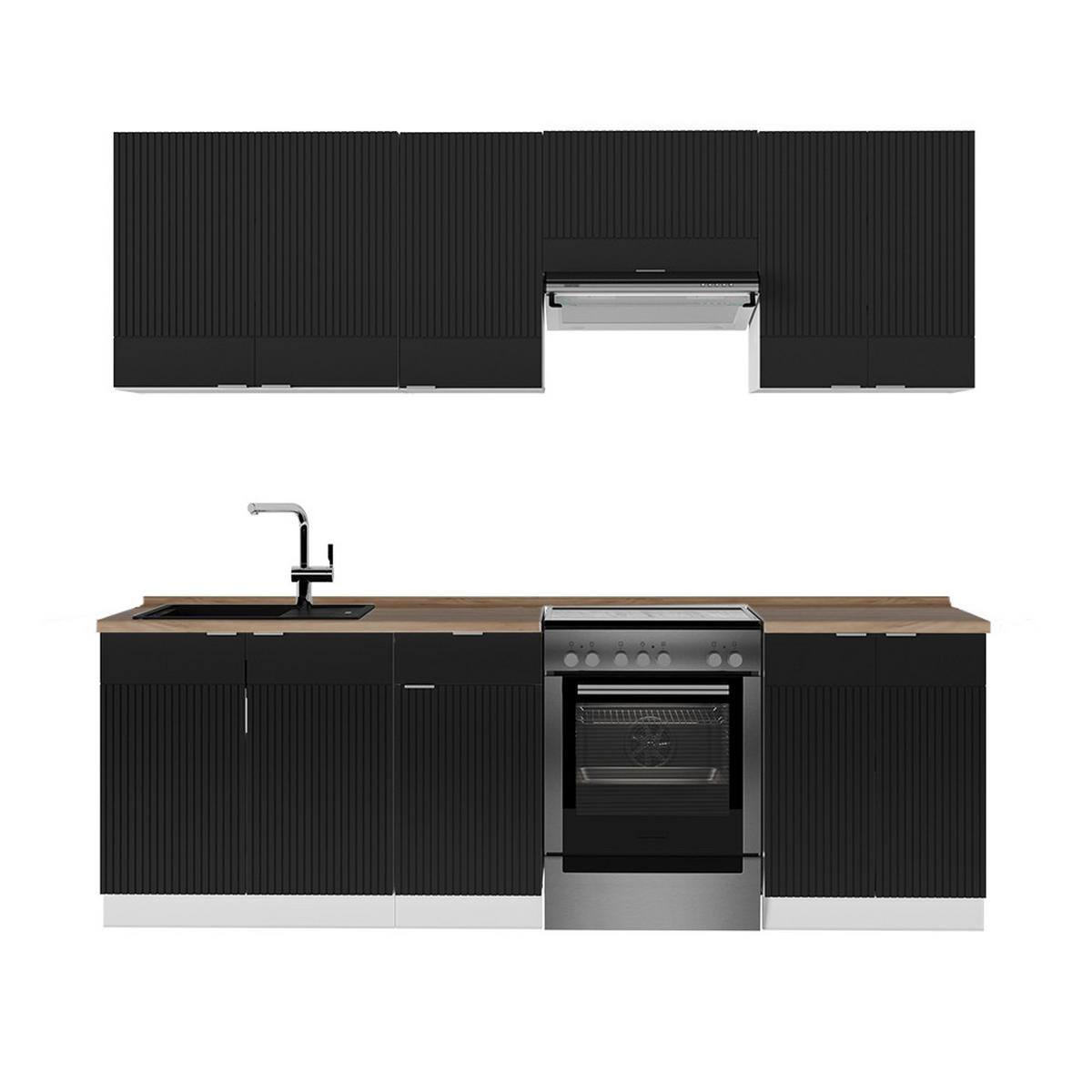 KÜCHENZEILE Fame-Line, Schwarz gestreift/Weiß, 240 cm, AP Eiche - Schwarz/Weiß, Holzwerkstoff (240/81.6/60cm) - Vicco