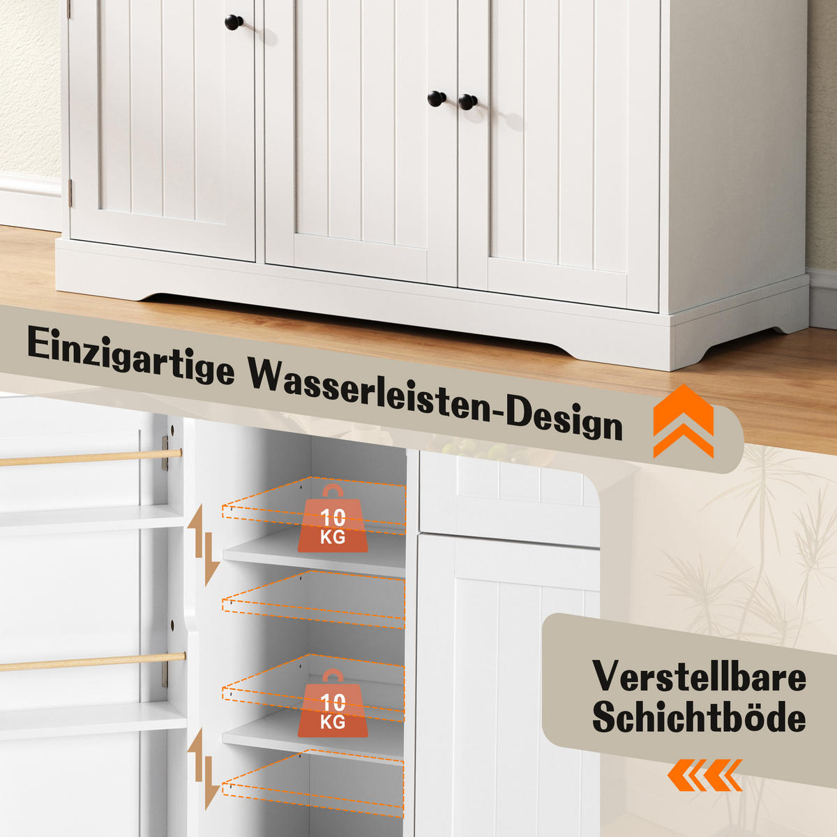 SIDEBOARD in Weiß & Natur mit 3 Türen & Schublade - Weiß Hochglanz, Holzwerkstoff (107/83/40cm) - Urban Meuble