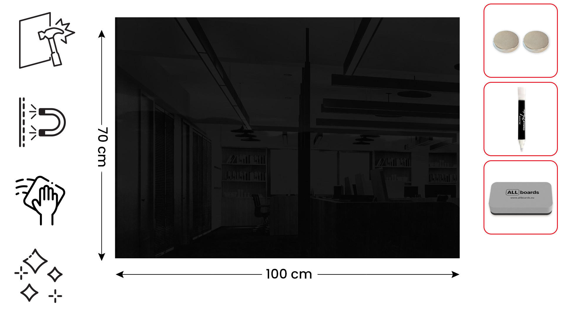 GLASBOARD Magnetisch Schwarz 100x70cm - Schwarz, Glas (100/70/0.7cm) - ALLboards