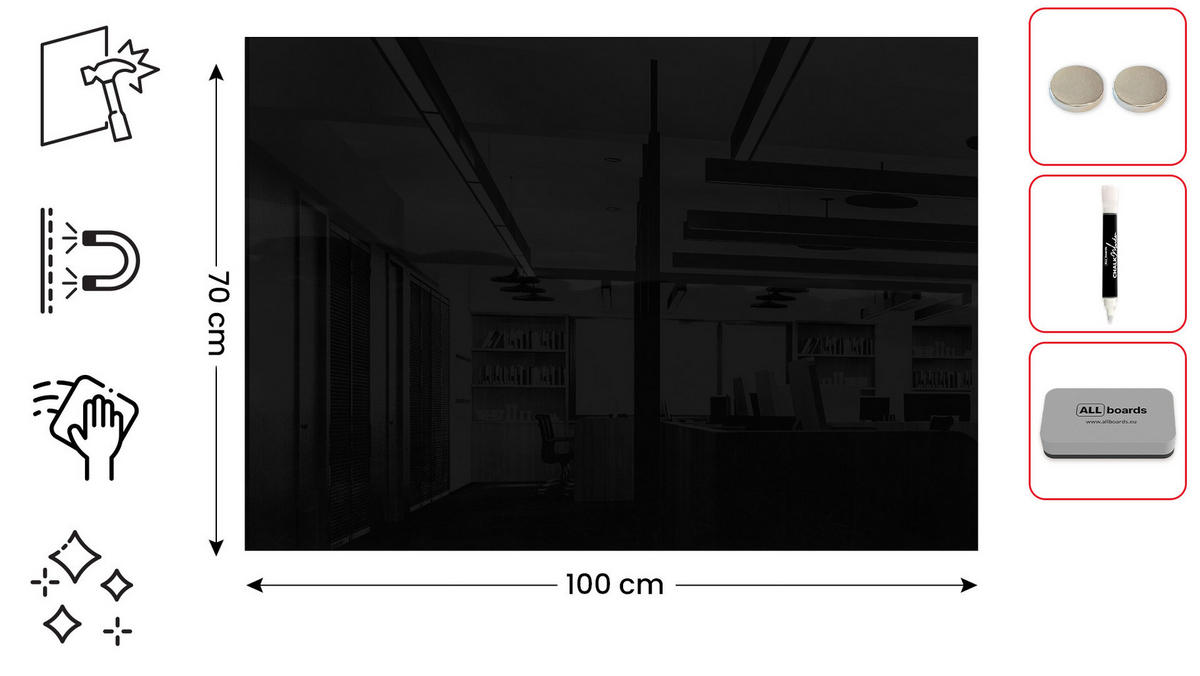 GLASBOARD Magnetisch Schwarz 100x70cm - Schwarz, Glas (100/70/0.7cm) - ALLboards