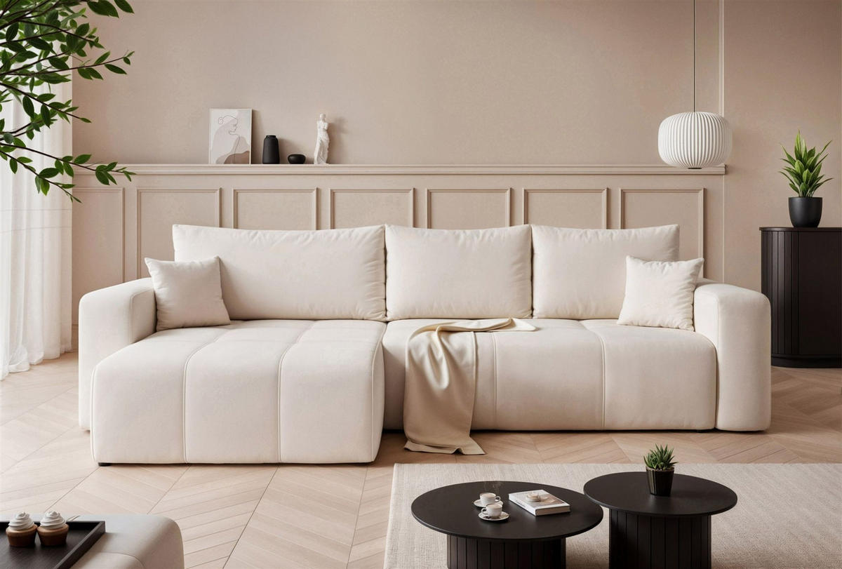 ECKSOFA Leros Xl Mit Schlaffunktion - Creme, Holzwerkstoff/Textil (278/145cm) - Fun Möbel