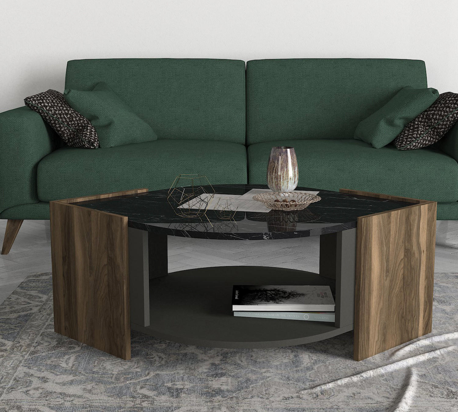 COUCHTISCH Marbel Walnuss Marmor Optik - Anthrazit/Walnussfarben, Holzwerkstoff (75/75/40cm) - moebel17