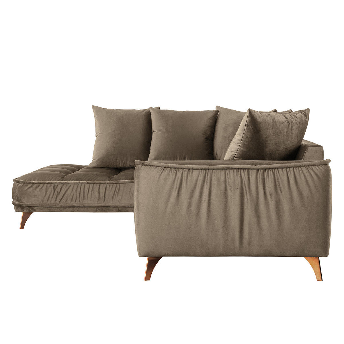 ECKSOFA mit Ottomane - Samt - Braun, Textil/Metall (288/245cm) - home24