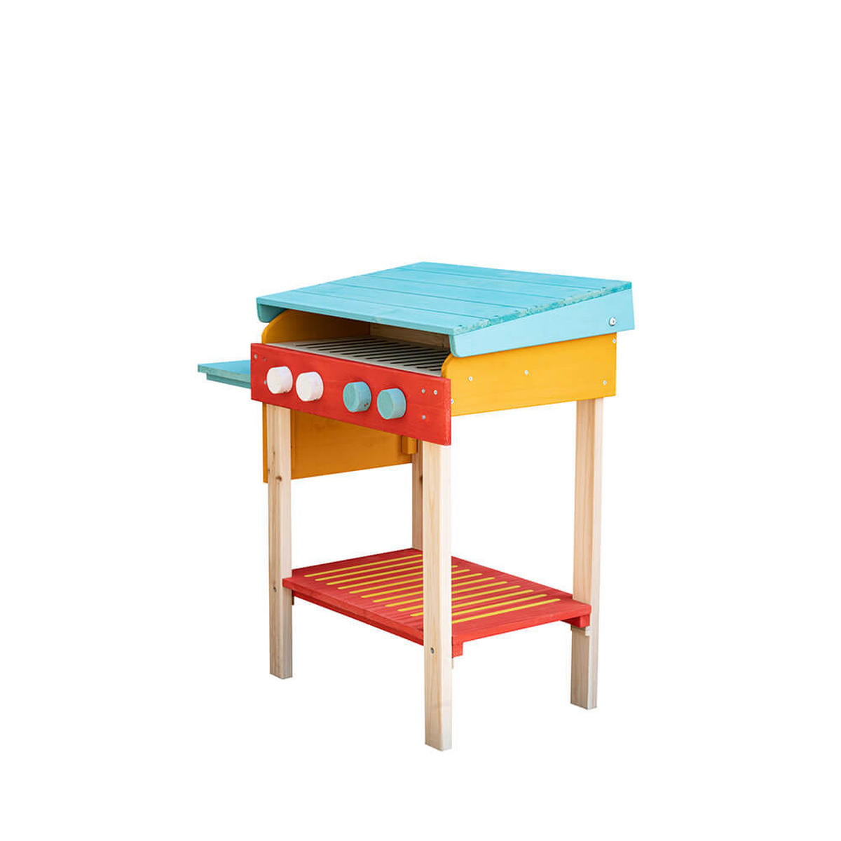 SPIELGRILL TASTY - Farbe: Blau/Rot - Blau/Rot, Holz (67/75/33cm) - Home Deluxe