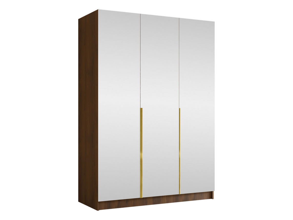 KLEIDERSCHRANK Calia III - Goldfarben/Nussbaumfarben, Holzwerkstoff/Metall (150/215/58cm) - MIRJAN24