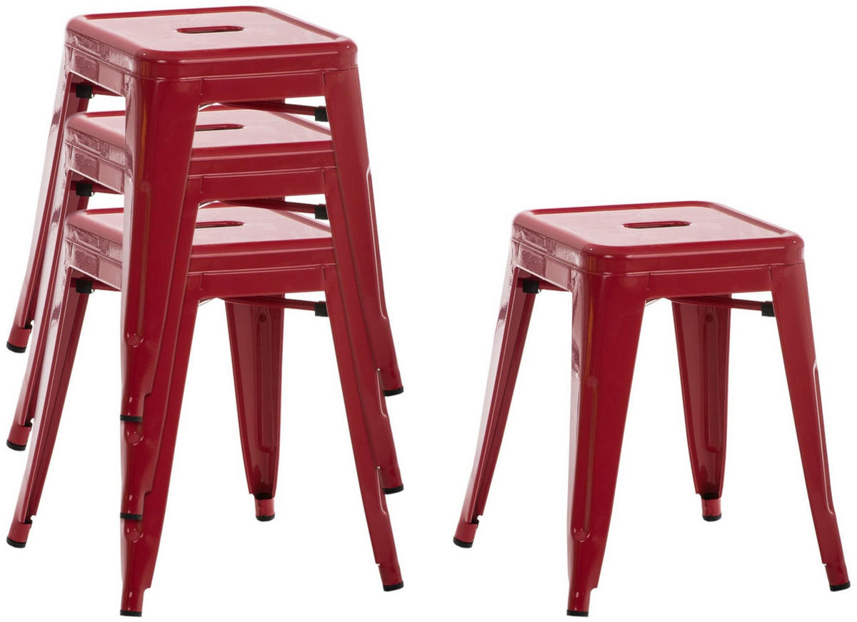 SITZHOCKER 4er Set Arvida rot - Rot, Metall (40/46/40cm) - TPFLiving