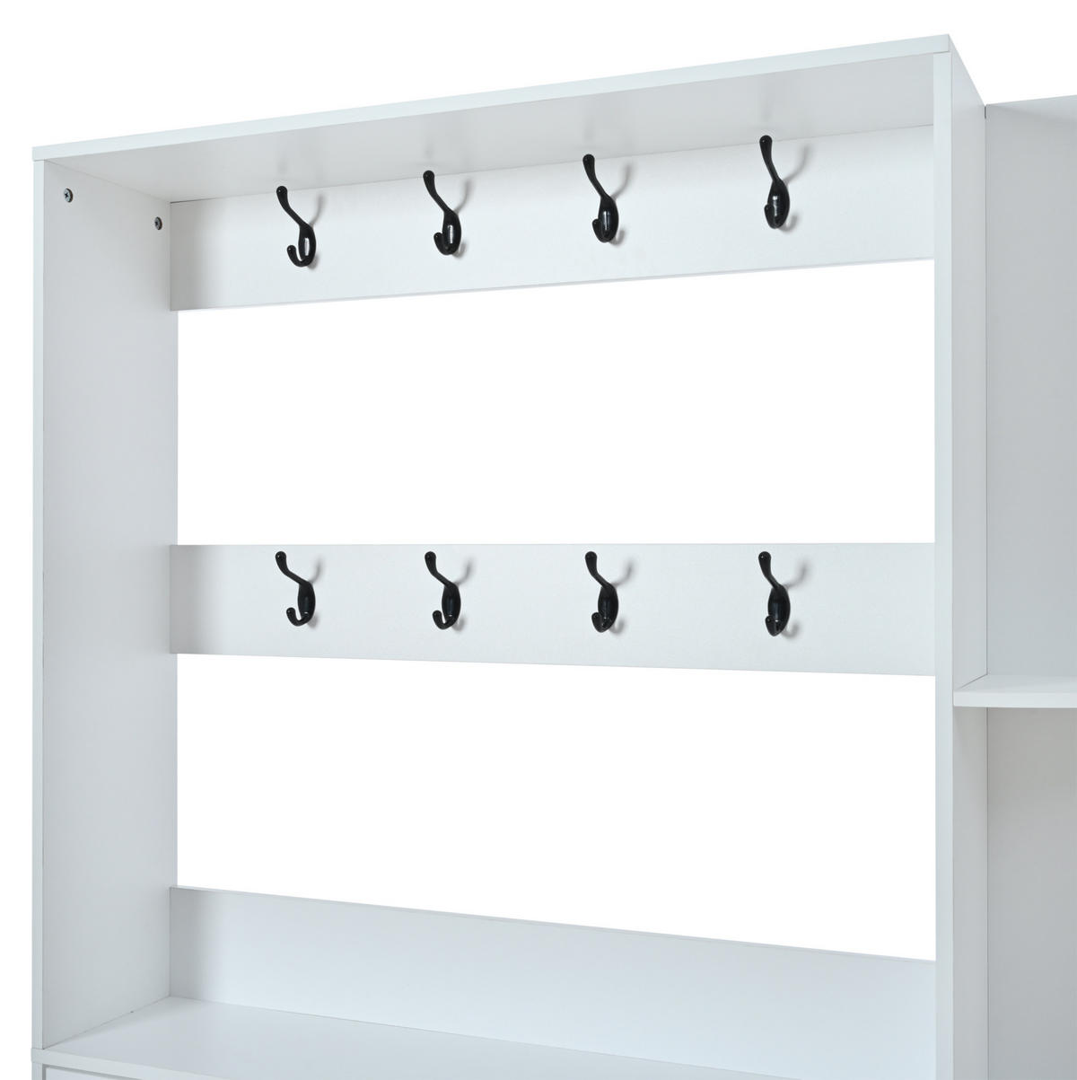 SCHUHSCHRANK in Weiß Schuhkommode mit Schuhkipper, 8 Haken, 5 Ablagen & Klapptür, Flur/Eingangsbereich, B120/T24/H200cm - Weiß, Holzwerkstoff (120/200/24cm) - STILVORA