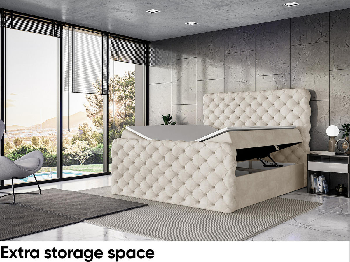 BOXBETT Duke - Creme/Schwarz, Holzwerkstoff/Textil (120/200cm) - Meblini