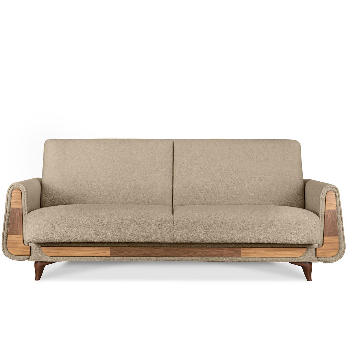 3-SITZER-SCHLAFSOFA GUSTAVO mit Armlehnen, hellbeige - Beige/Braun, Holz/Holzwerkstoff (230/98/98cm) - KONSIMO®