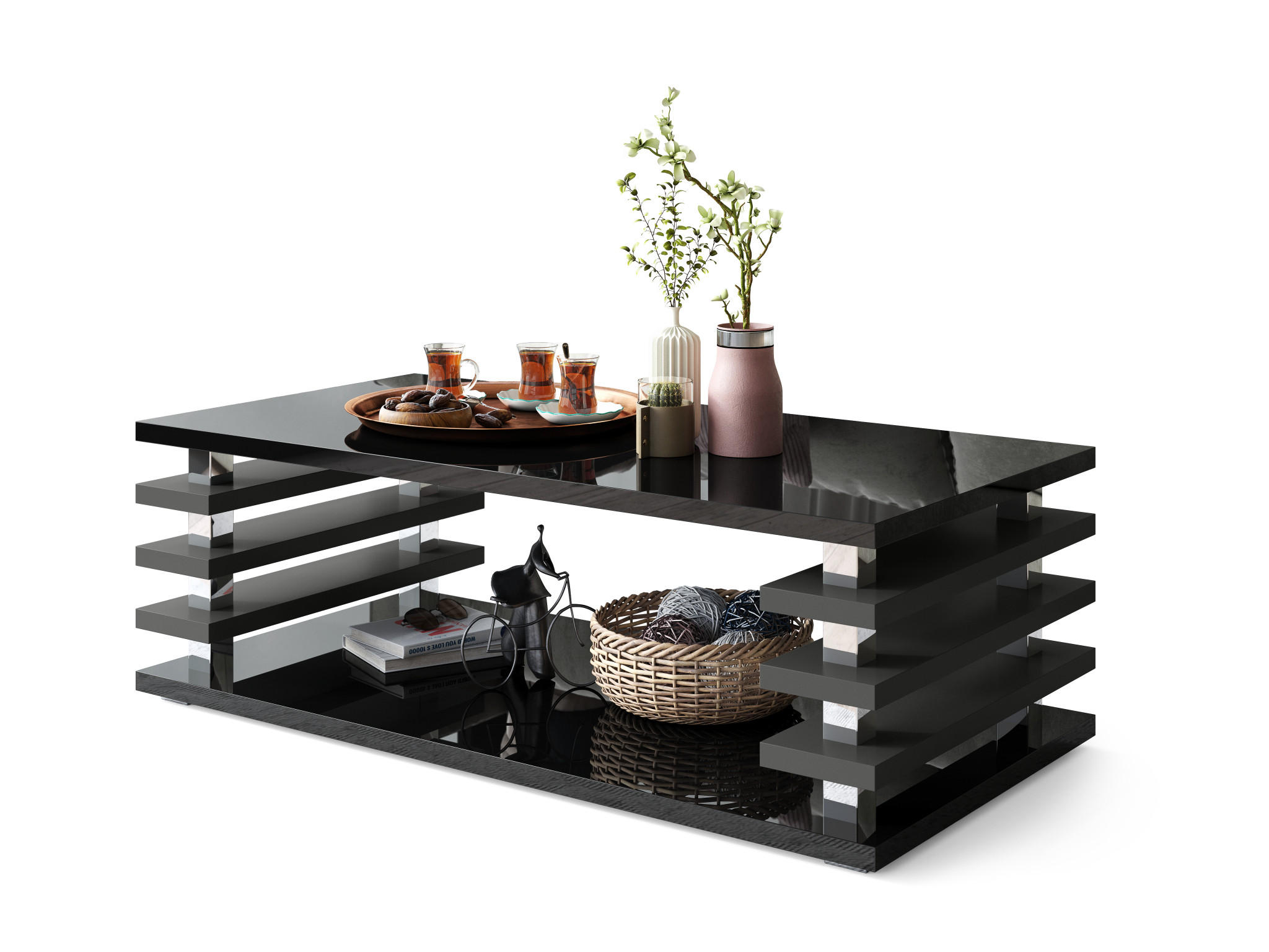 designimpex Couchtisch Schwarz Hochglanz, Anthrazit 120x40x60 cm