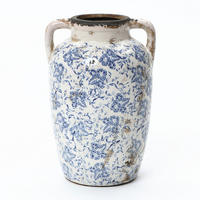 VASE Vintage, Keramik Weiß | Handbemalt, Doppelhenkel, Ø19 x H29 cm - Weiß, Keramik (29cm) - Hometopia