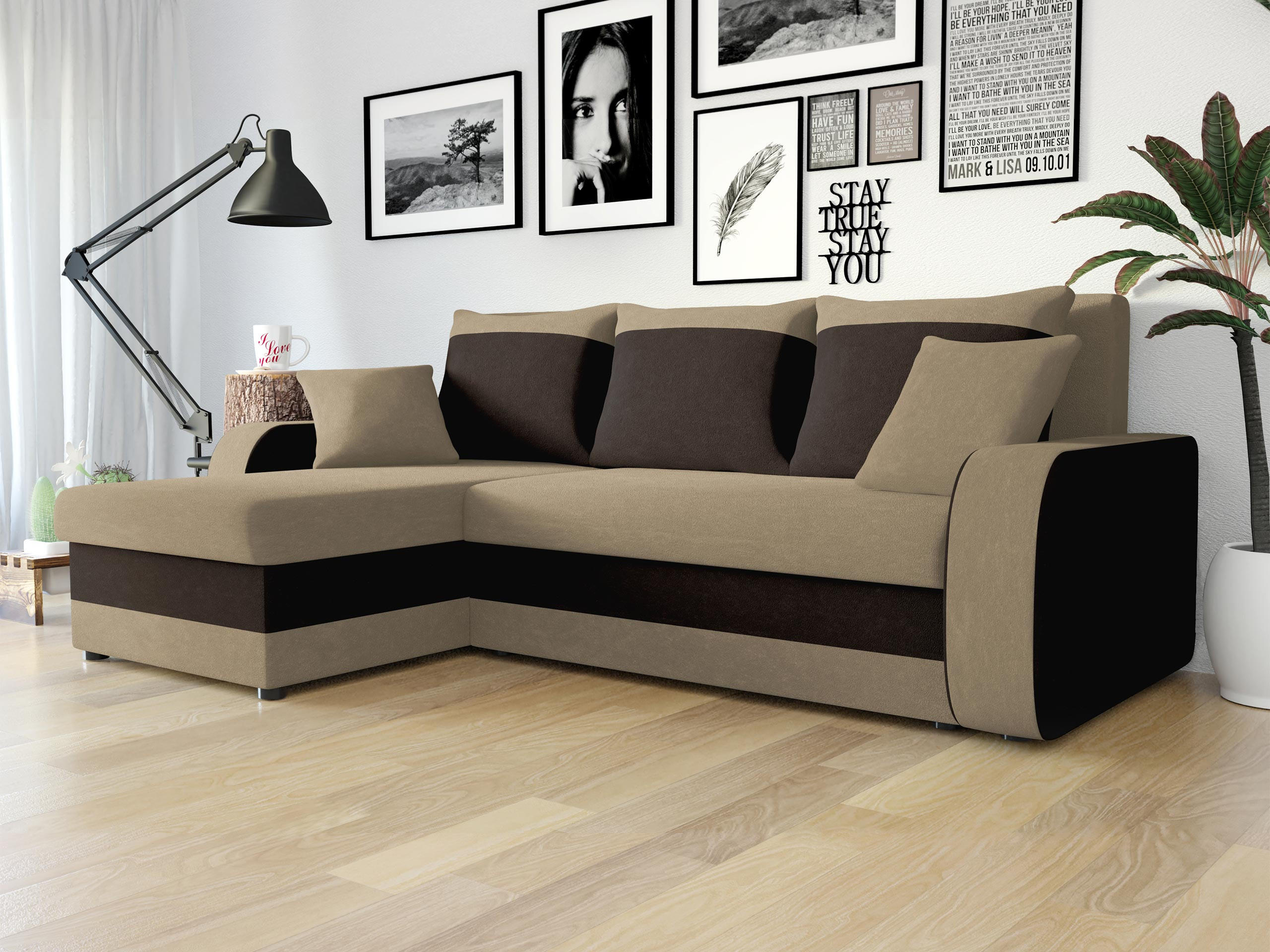 ECKSOFA Kris - Schwarz/Cappuccino, Holz/Kunststoff (238/147cm) - MIRJAN24