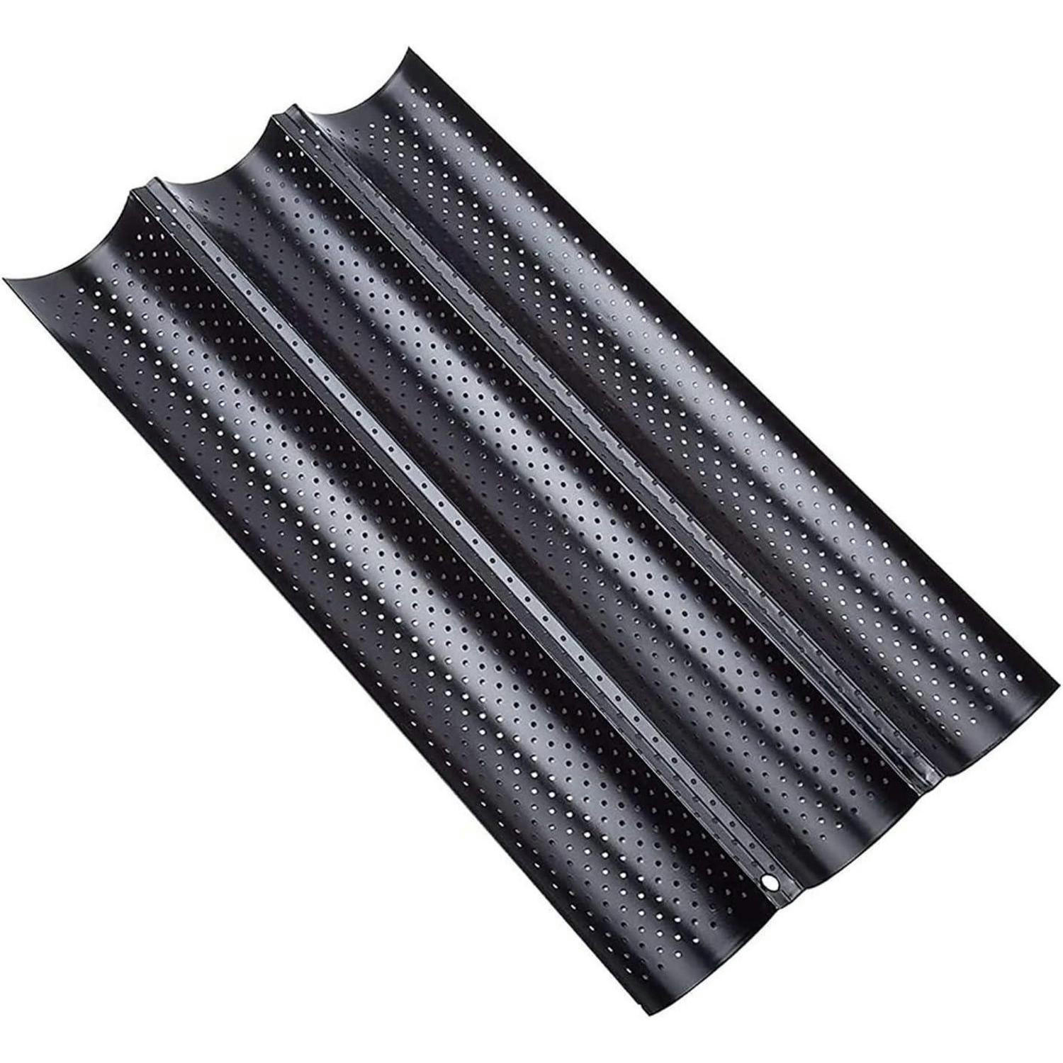 BAGUETTE-BACKFORM mit Antihaftbeschichtung 3 Mulden 38 x 24.5 cm Schwarz - Schwarz, Metall (24.5/2.4/38cm)