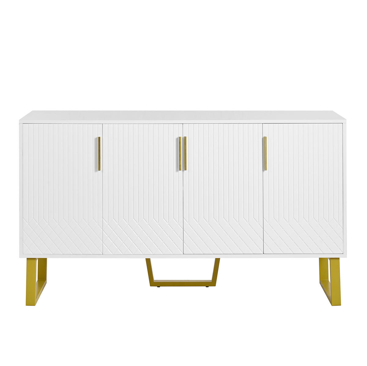 SIDEBOARD in Weiß Anrichte mit 4-Türen-Design und Metallgriffen für Wohnzimmer und Schlafzimmer, B140/T40/H80 cm - Goldfarben/Weiß, Holzwerkstoff/Metall (140/80/40cm) - STILVORA