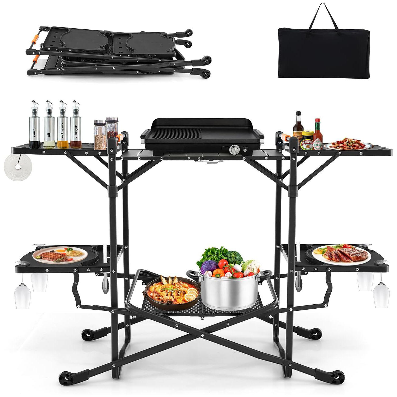 CAMPINGKÜCHE Schwarz - Schwarz, Metall (54/135/88cm) - COSTWAY