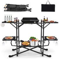 CAMPINGKÜCHE Schwarz - Schwarz, Metall (54/135/88cm) - COSTWAY